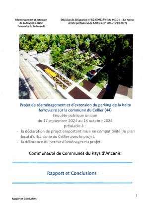 Rapport d'enquête publique sur le réaménagement et l'extension du parking de la halte ferroviaire du Cellier