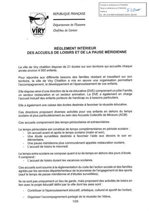Règlement intérieur accueil loisirs et pause méridienne 2024-2025