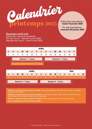Calendrier Jeunes Printemps 2025