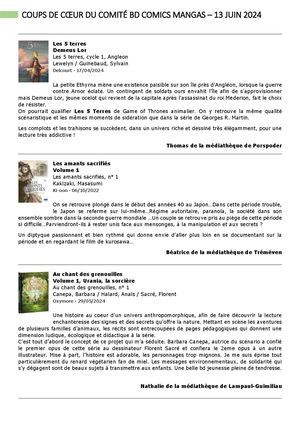 Sélection comité BD - juin 2024