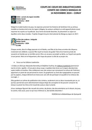 Sélection comité BD - novembre 2024