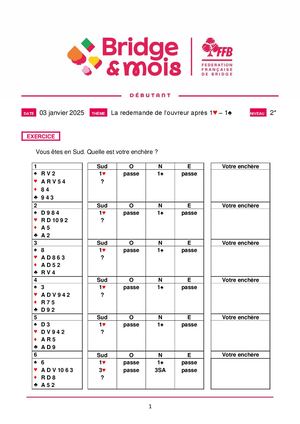 2. Bridgemois Debutant Exercice du 3 janvier 2025