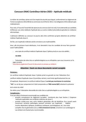 Concours Enac Contrôleur Aérien 2025 Aptitude Médicale
