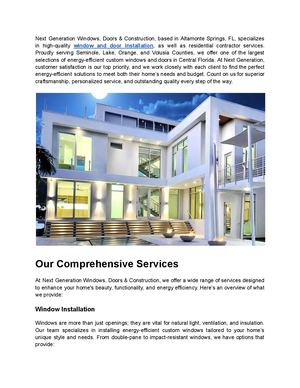 Next Generation Windows, Doors & Construction - Premier General Contractor in Altamonte Springs, FL