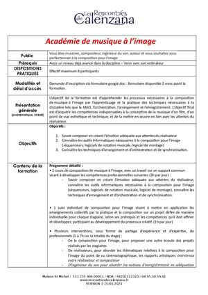 Programme De Formation  Musique à l'image 2025