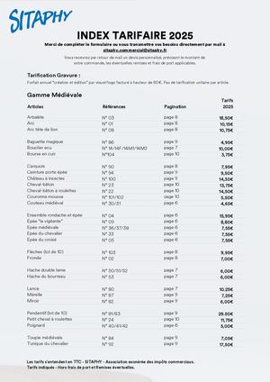 Index Tarifaire Sitaphy 2025