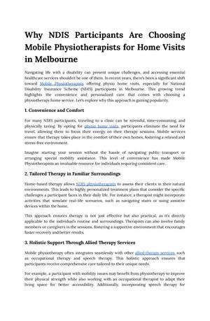 Why Ndis Participants Are Choosing Mobile Physiotherapists For Home Visits In Melbourne