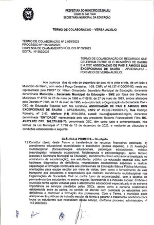 Termo de Colaboração - Auxílio - nº 2.959/2023 - Processo nº 115.908/2023 - Secretaria Municipal de Educação