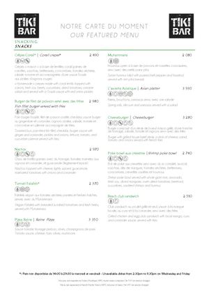 Menu Snacking - Tiki Bar - InterContinental Tahiti Resort & Spa (PPTPF)