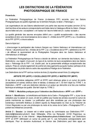 DISTINCTIONS FPF 2025 - RÈGLEMENT