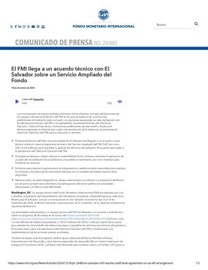 Fmi Llega A Un Acuerdo Técnico Con El Salvador Sobre Un Servicio Ampliado Del Fondo