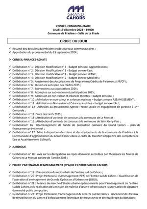 Séance du conseil communautaire du jeudi 19 décembre 2024