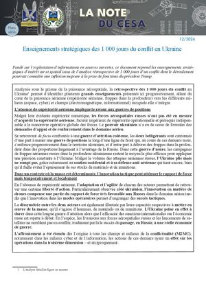 LA NOTE DU CESA - HORS SERIE - Enseignements stratégiques des 1 000 jours du conflit en Ukraine