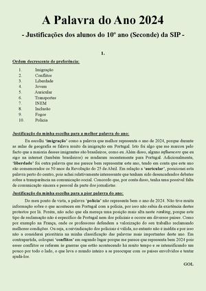 Palavra do Ano 2024_Justificações do 10º Ano