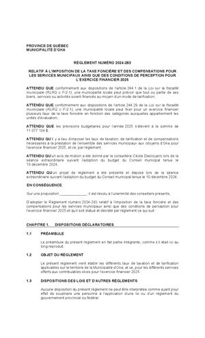 Règlement 2024-283 - Taxation 2025