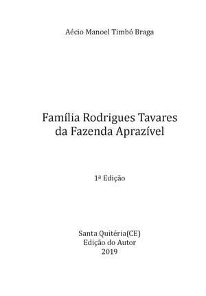 Livro Família Rodrigues Tavares Da Fazenda Aprazível