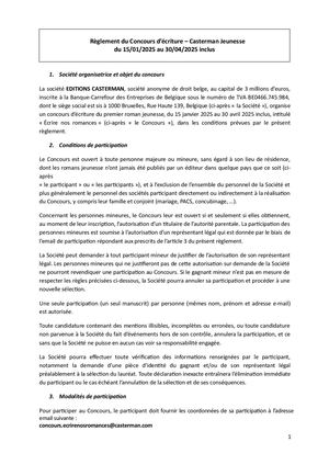 Règlement Concours D'écriture Casterman Jeunesse 2025 Ok Def