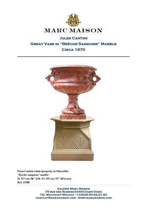 Jules Cantini Great Vase in “Brèche Sanguine” Marble Circa 1870