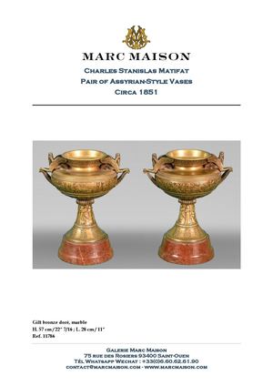 Charles Stanislas Matifat Pair of Assyrian-Style Vases Circa 1851