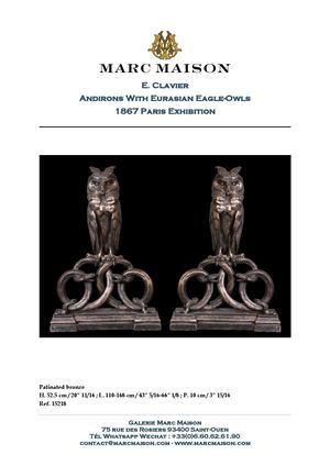 E. Clavier Andirons With Eurasian Eagle-Owls 1867 Paris Exhibition