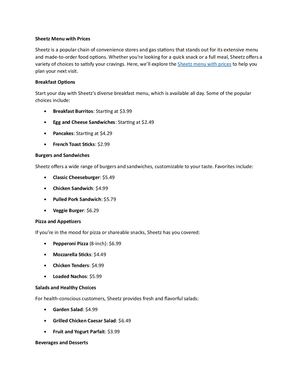 Sheetz Menu With Prices