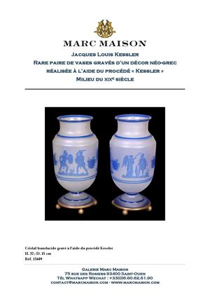 Jacques Louis Kessler Rare paire de vases gravés d’un décor néo-grec réalisée à l’aide du procédé « Kessler » Milieu du XIXe siècle