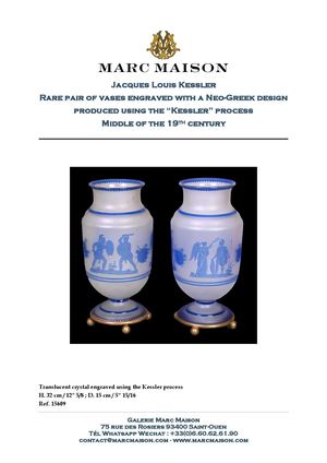 Jacques Louis Kessler Rare pair of vases engraved with a Neo-Greek design produced using the “Kessler” process Middle of the 19th century