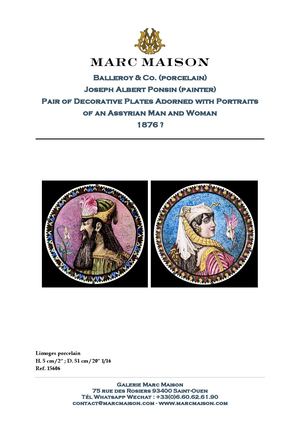 Balleroy & Co. (porcelain) Joseph Albert Ponsin (painter) Pair of Decorative Plates Adorned with Portraits of an Assyrian Man and Woman 1876 ?