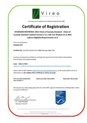 Msc Certificate Foodex Srl, Ver 4 Exp 05 11 2027