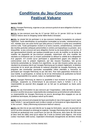 Conditions Concours Festival Vakanz