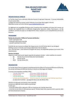 Règlement Trail Hauts Forts 2025