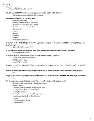 Sample Attendee Questionnaire Results