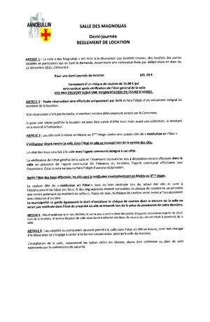 Convention et réglement Salle Des Magnolias Demi Journee