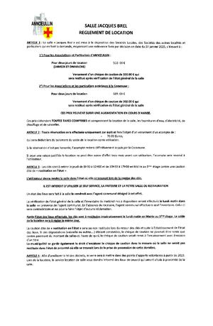 Convention et réglement Salle Jacques Brel