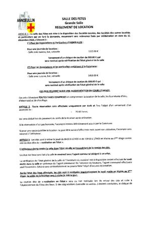 Convention et réglement salle des fêtes