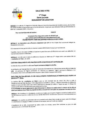 Convention et réglement 1er Etage De La Salle Des Fetes