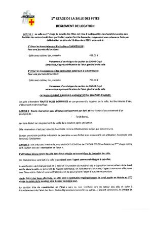 Convention et réglement  1er Etage  salle des fêtes Week-end
