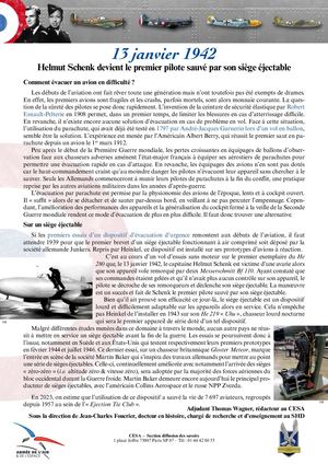 13 Janvier 1942 Schenk 1er pilote sauvé par siège ejectable