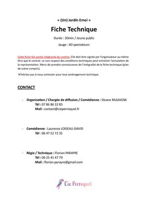 Fiche Technique (Un) Jardin Emoi + Plan De Scène