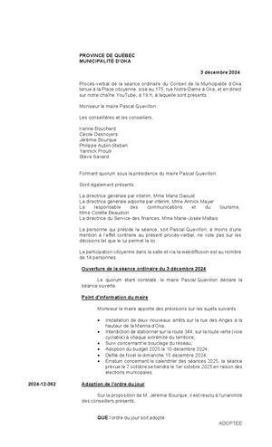 2024-12-03 - Séance ordinaire