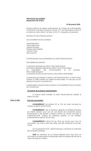 2024-12-10 - Séance extraordinaire suivant le budget