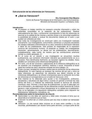 Vancouver Estructuración De Las Referencias La Habana