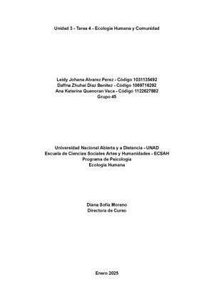 Unidad 3 Tarea 4 Ecología Humana Y Comunidad
