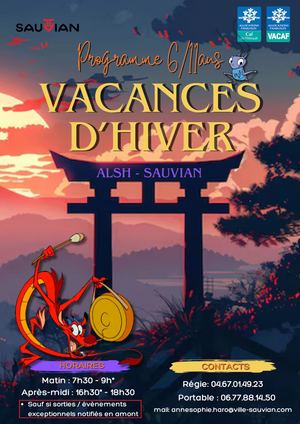 Sauvian programme vacances hiver ALSH Primaire