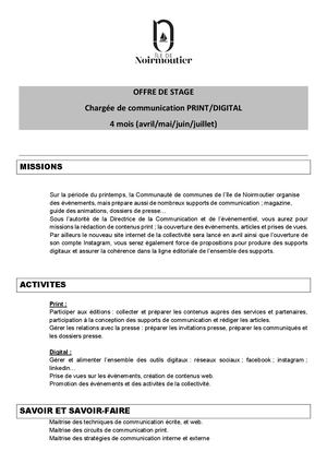 Offre Stage De Chargé De Communication