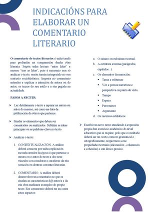Indicacións para Comentario Literario