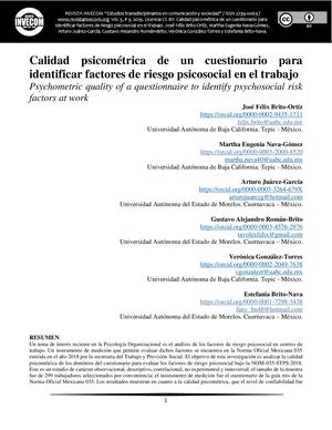 Calidad psicométrica de un cuestionario para identificar factores de riesgo psicosocial en el trabajo