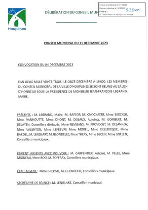 Conseil municipal du 11 décembre 2023 - Délibérations