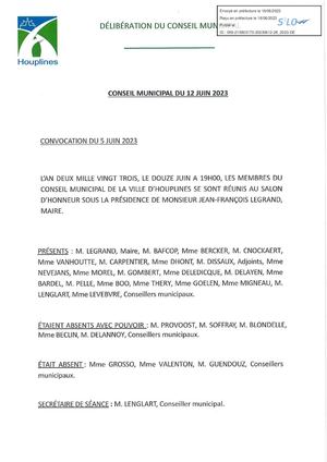 Conseil municipal du 12 juin 2023 - Délibérations