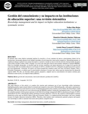 Gestión del conocimiento y su impacto en las instituciones de educación superior: una revisión sistemática